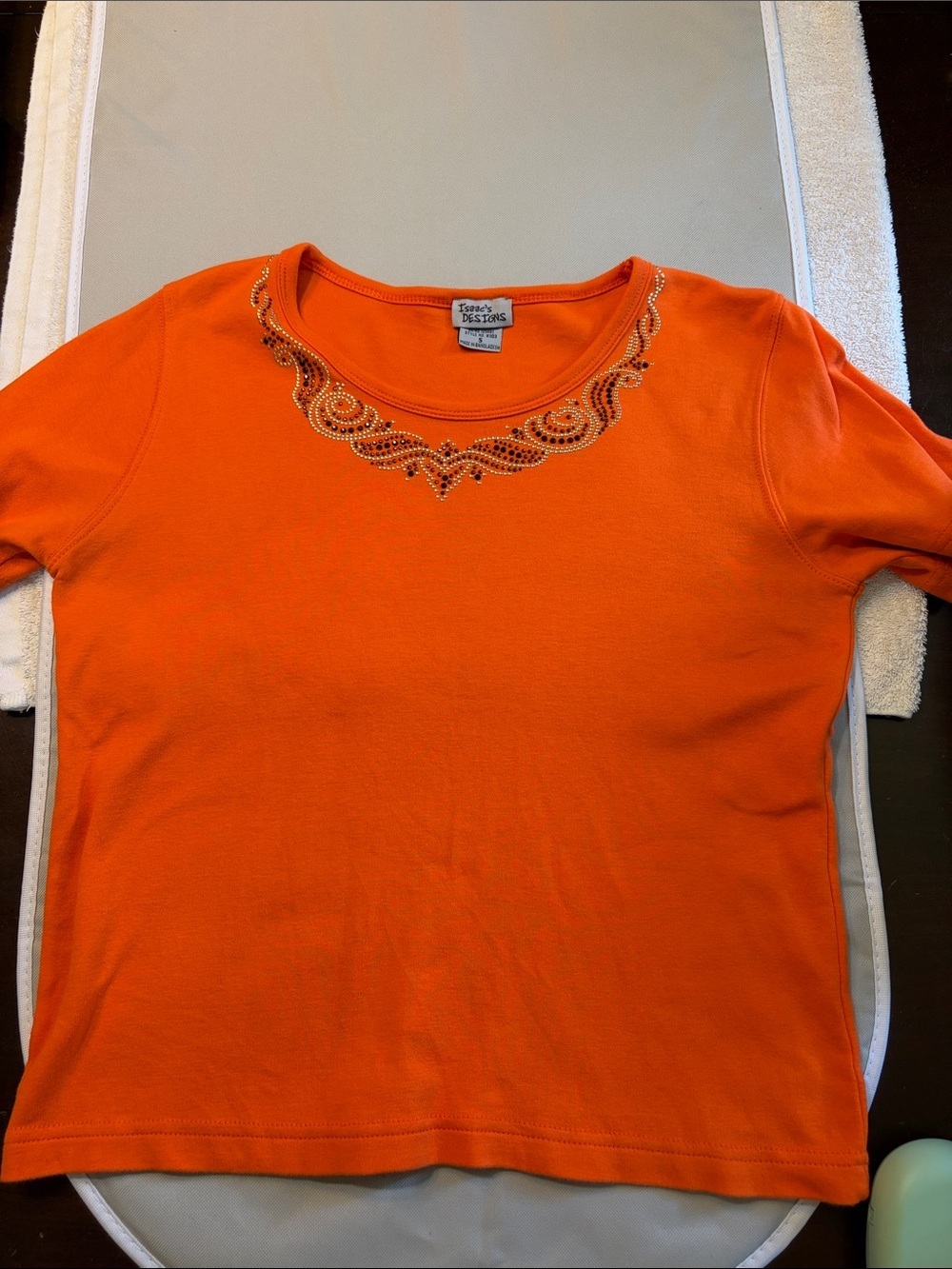 Embellished Orange Women's Short Sleeve Top - Picture 2 of 5
